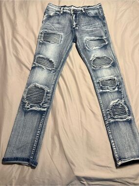 Men's R GSTR Light Blue Distressed Skinny Jeans - Fashion Streetwear